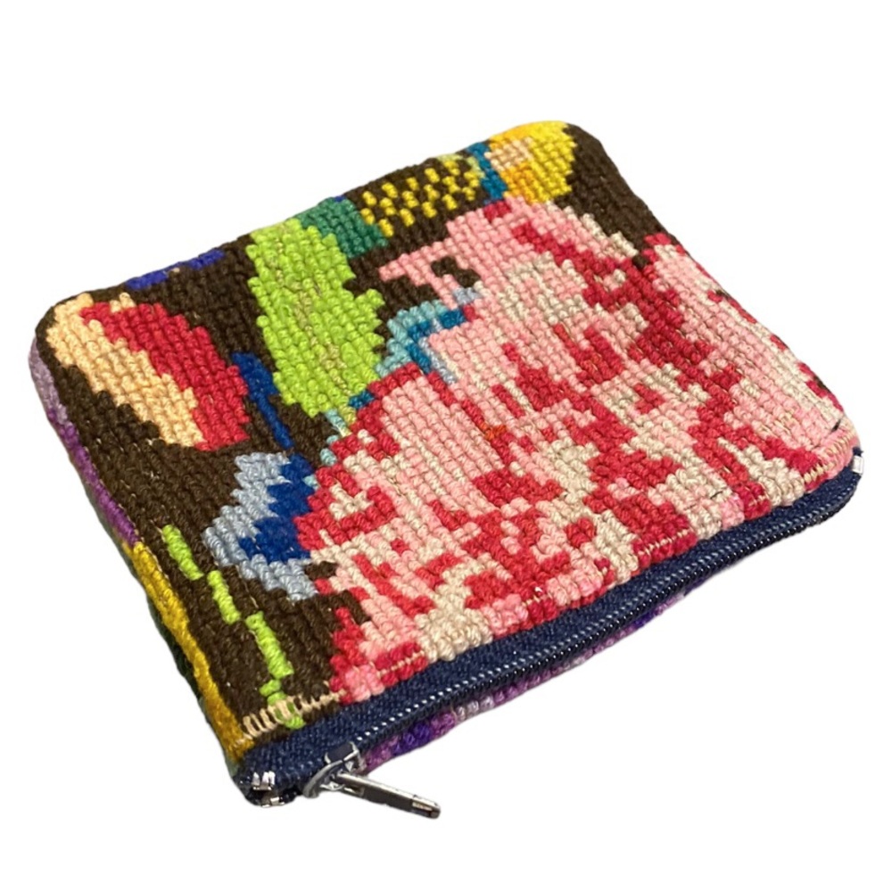Vintage 1970s Needlepoint Floral Coin Purse